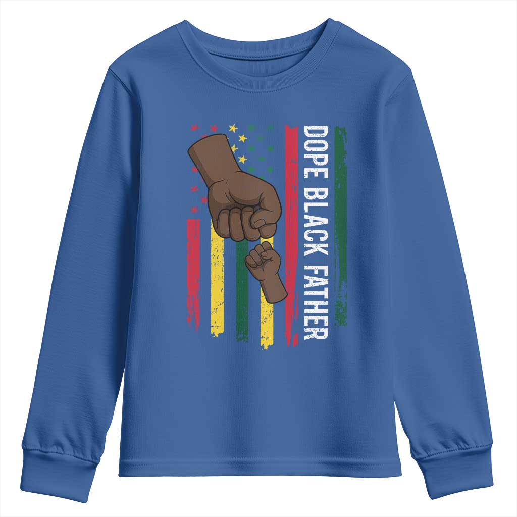Dope Black Dad Youth Sweatshirt Vintage American Flag Fist Bump