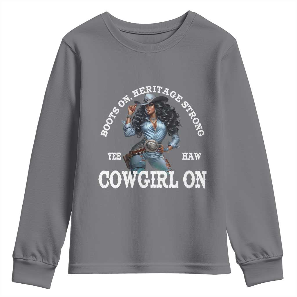 Boots On Heritage Strong Cowgirl On Youth Sweatshirt African American Black Cowgirl