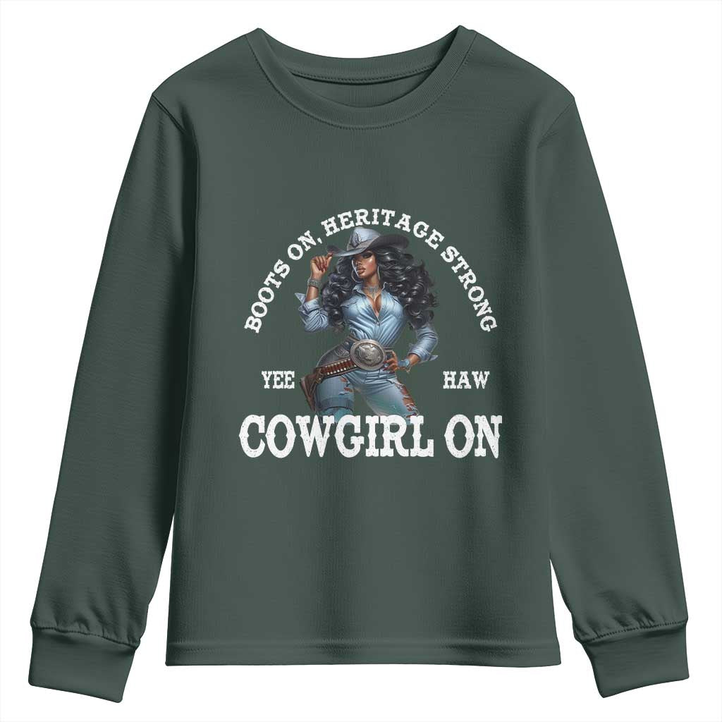 Boots On Heritage Strong Cowgirl On Youth Sweatshirt African American Black Cowgirl