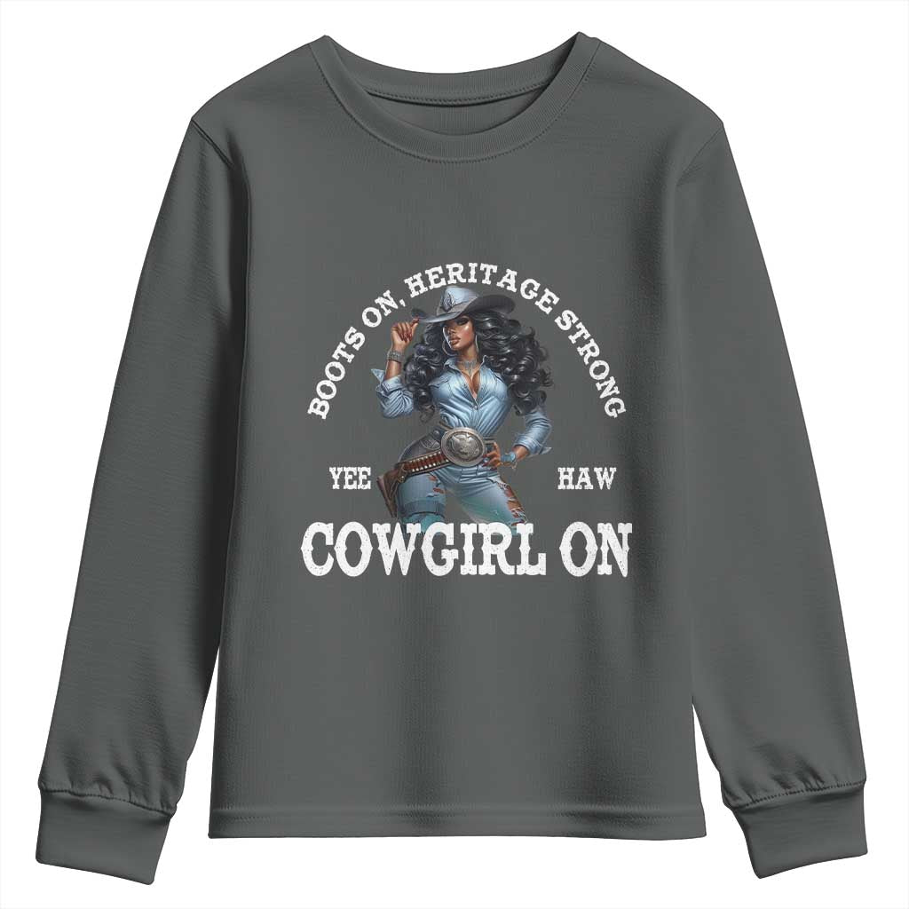 Boots On Heritage Strong Cowgirl On Youth Sweatshirt African American Black Cowgirl