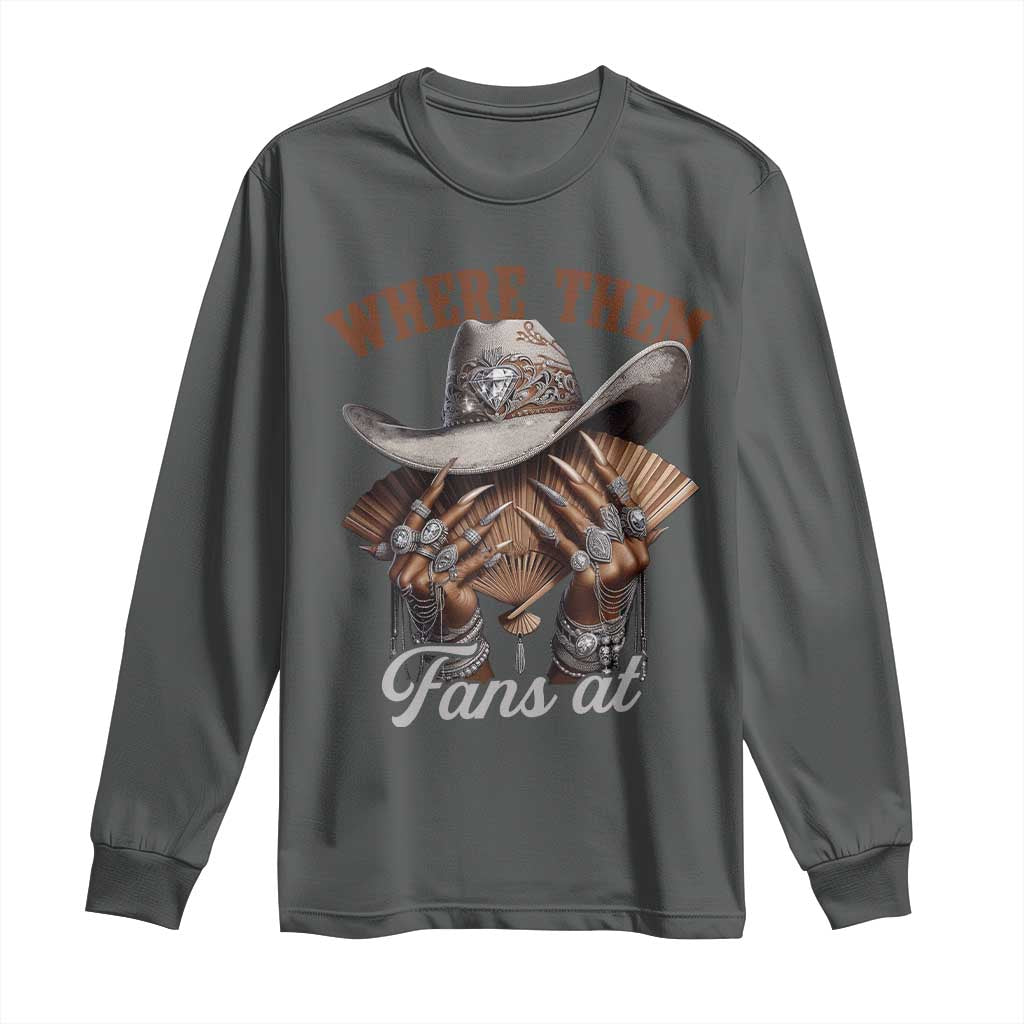 Funny African American Cowgirl Long Sleeve Shirt Where Them Fans At Western Cowboy Hat