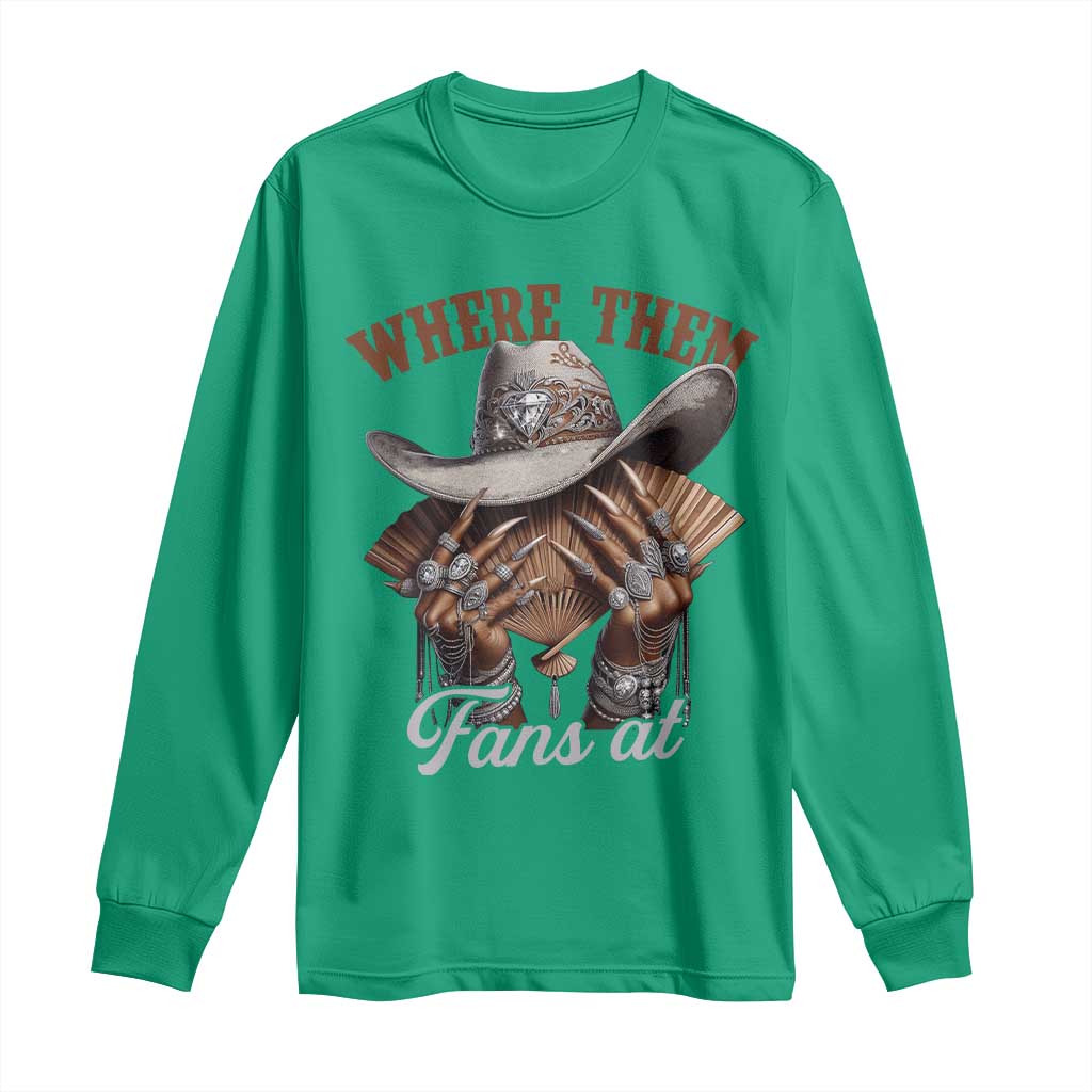Funny African American Cowgirl Long Sleeve Shirt Where Them Fans At Western Cowboy Hat