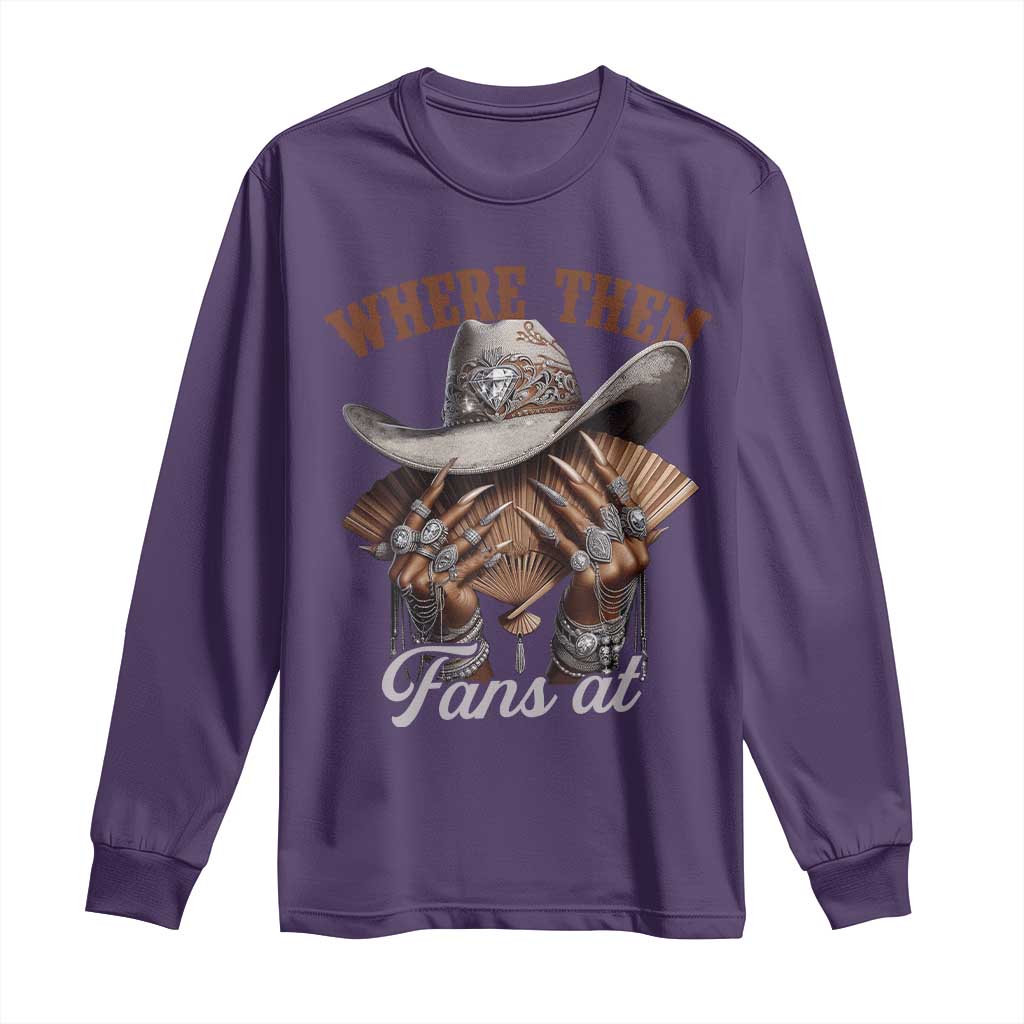 Funny African American Cowgirl Long Sleeve Shirt Where Them Fans At Western Cowboy Hat