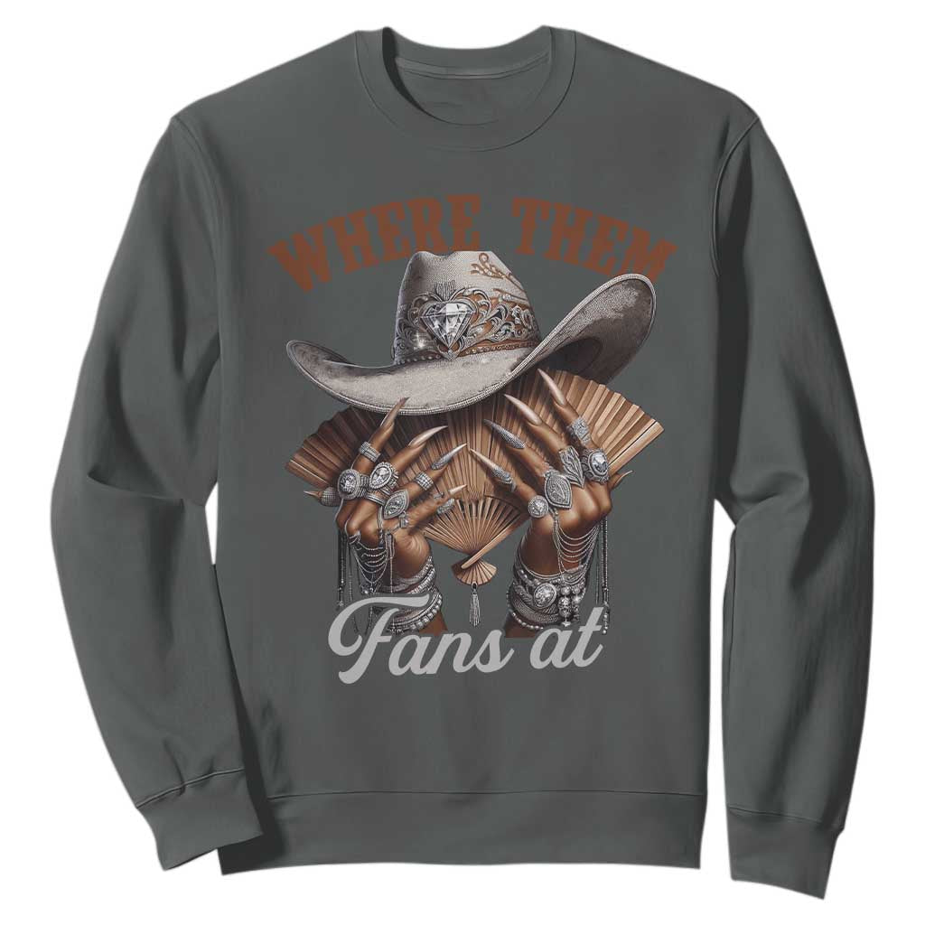 Funny African American Cowgirl Sweatshirt Where Them Fans At Western Cowboy Hat