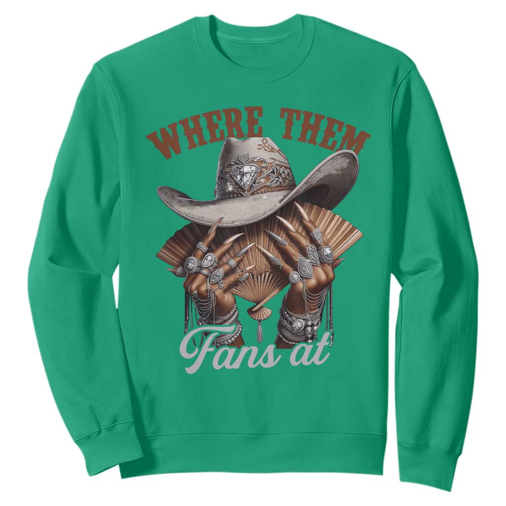 Funny African American Cowgirl Sweatshirt Where Them Fans At Western Cowboy Hat