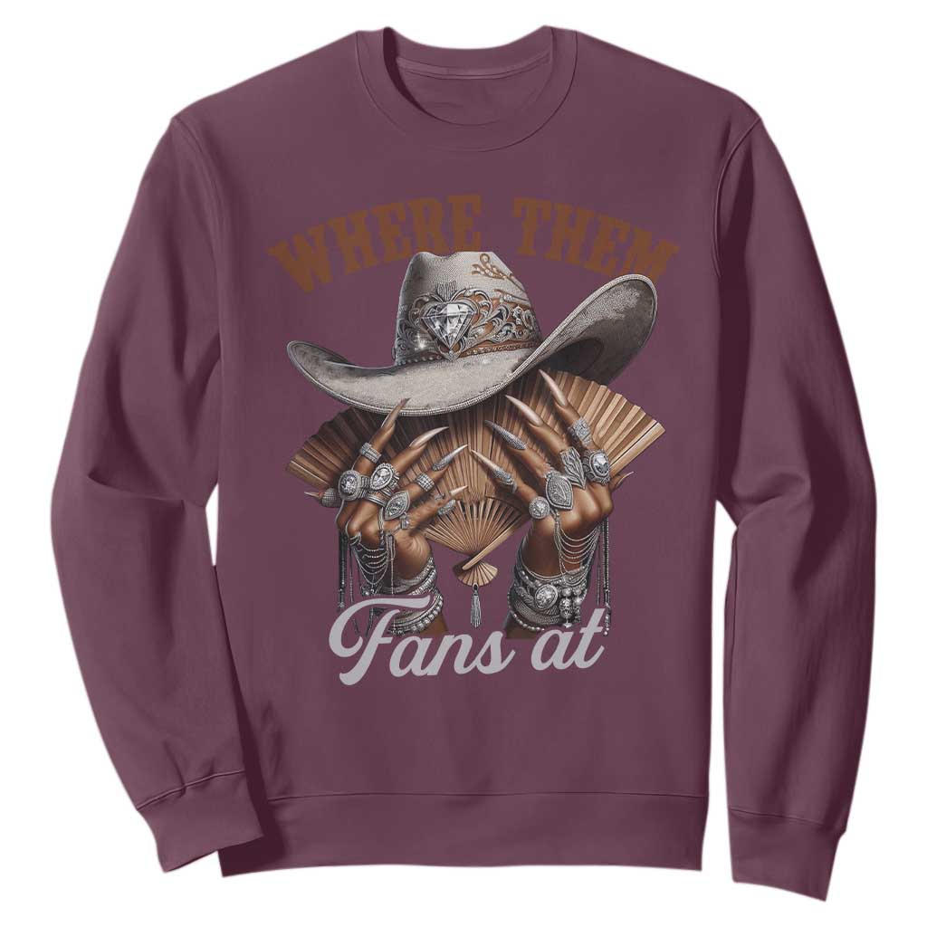 Funny African American Cowgirl Sweatshirt Where Them Fans At Western Cowboy Hat