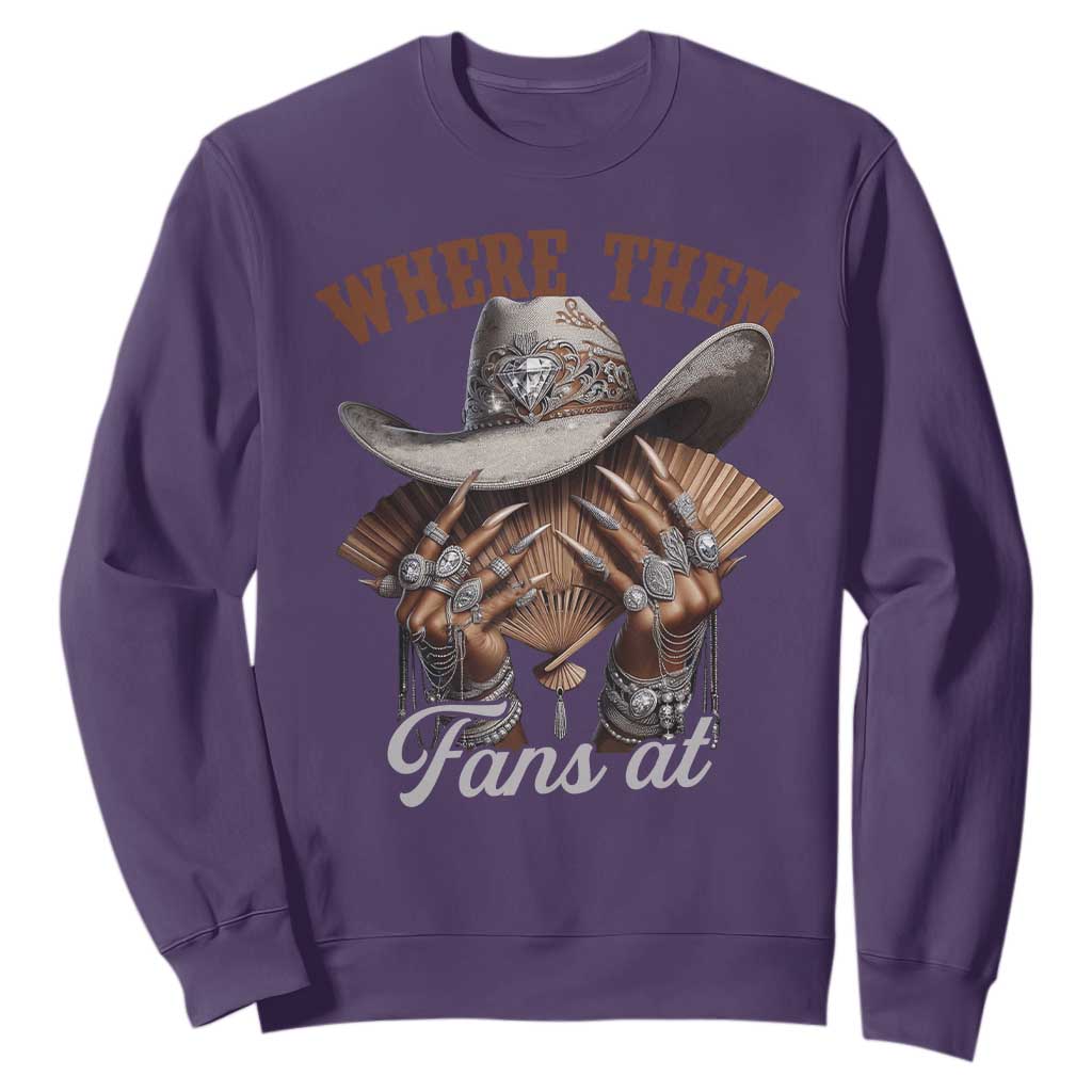 Funny African American Cowgirl Sweatshirt Where Them Fans At Western Cowboy Hat