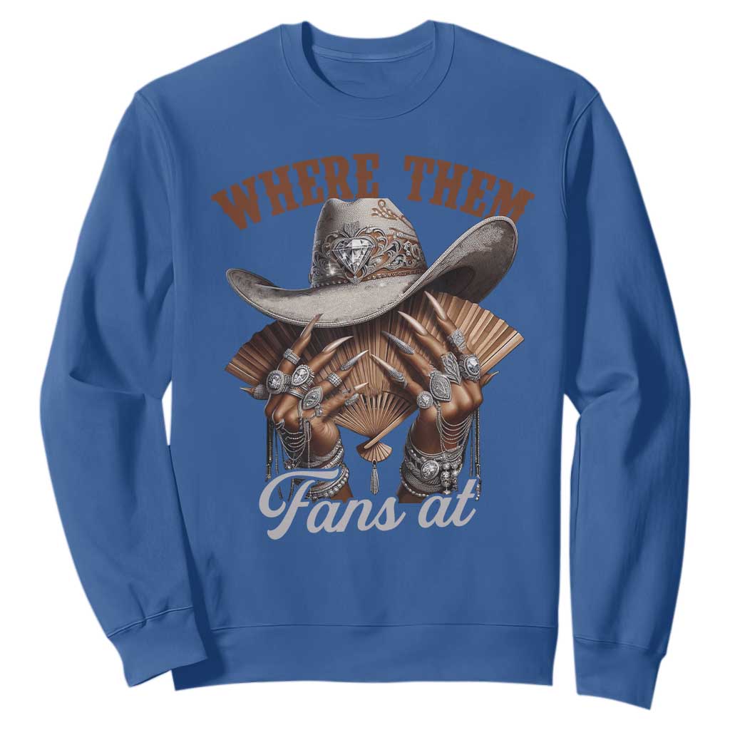 Funny African American Cowgirl Sweatshirt Where Them Fans At Western Cowboy Hat