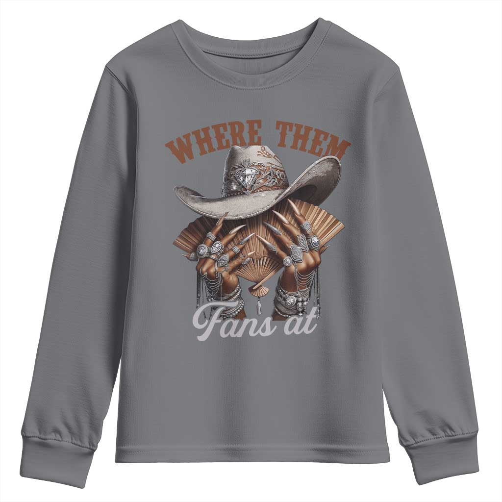 Funny African American Cowgirl Youth Sweatshirt Where Them Fans At Western Cowboy Hat