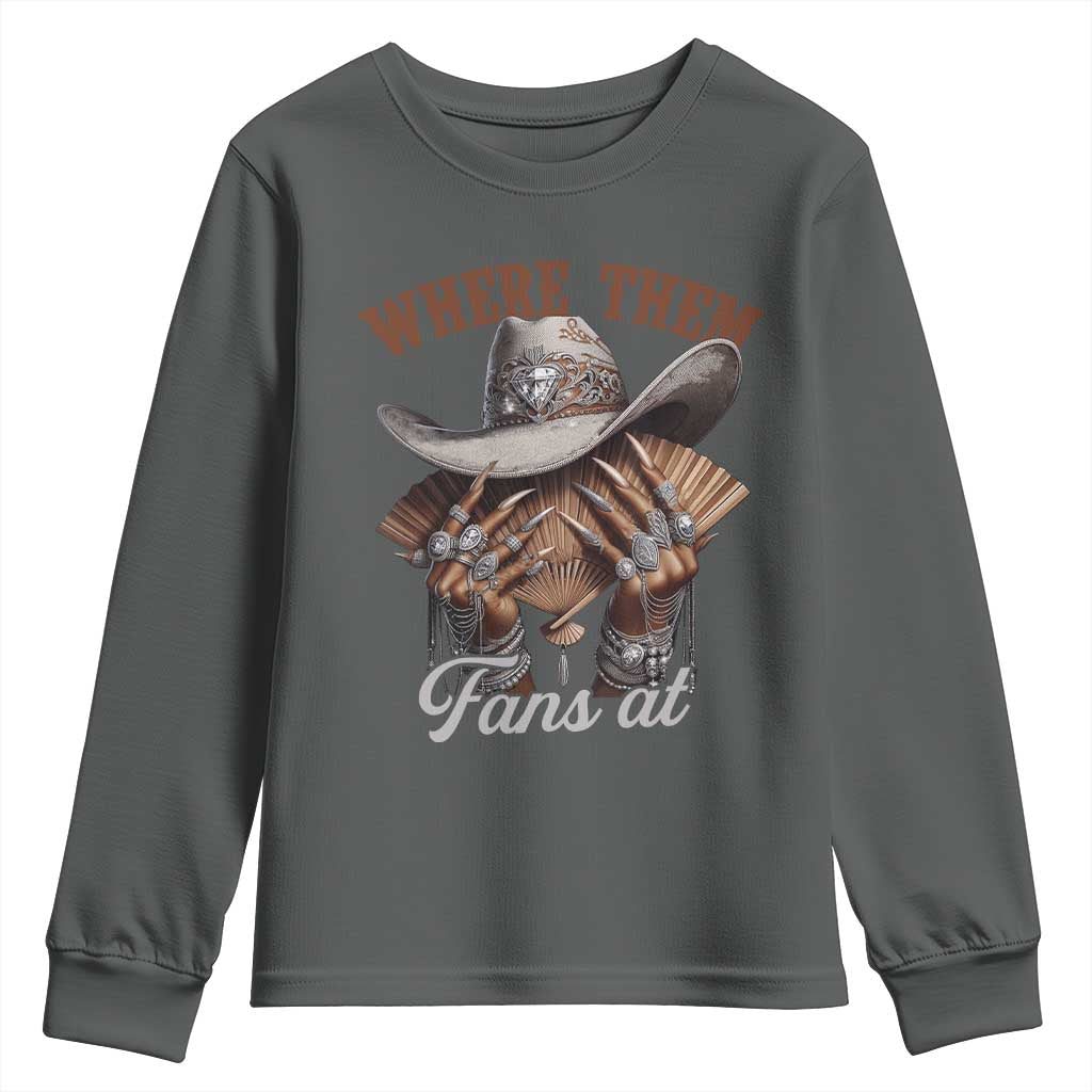 Funny African American Cowgirl Youth Sweatshirt Where Them Fans At Western Cowboy Hat