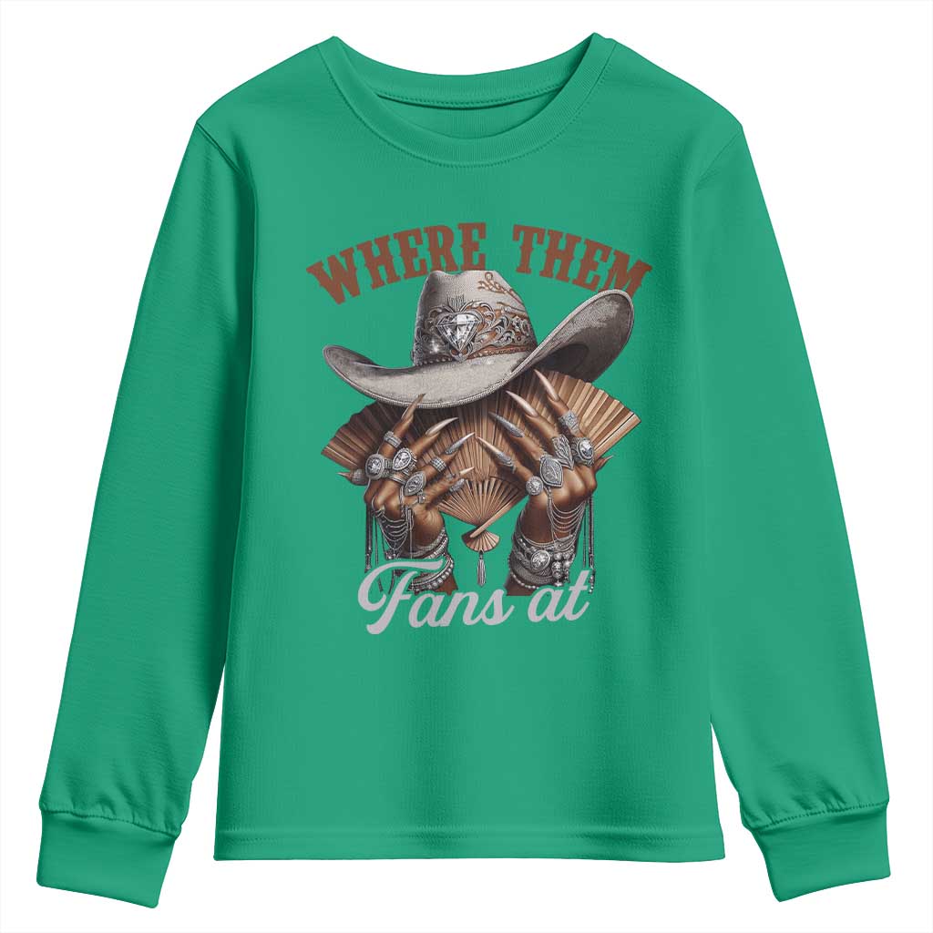 Funny African American Cowgirl Youth Sweatshirt Where Them Fans At Western Cowboy Hat