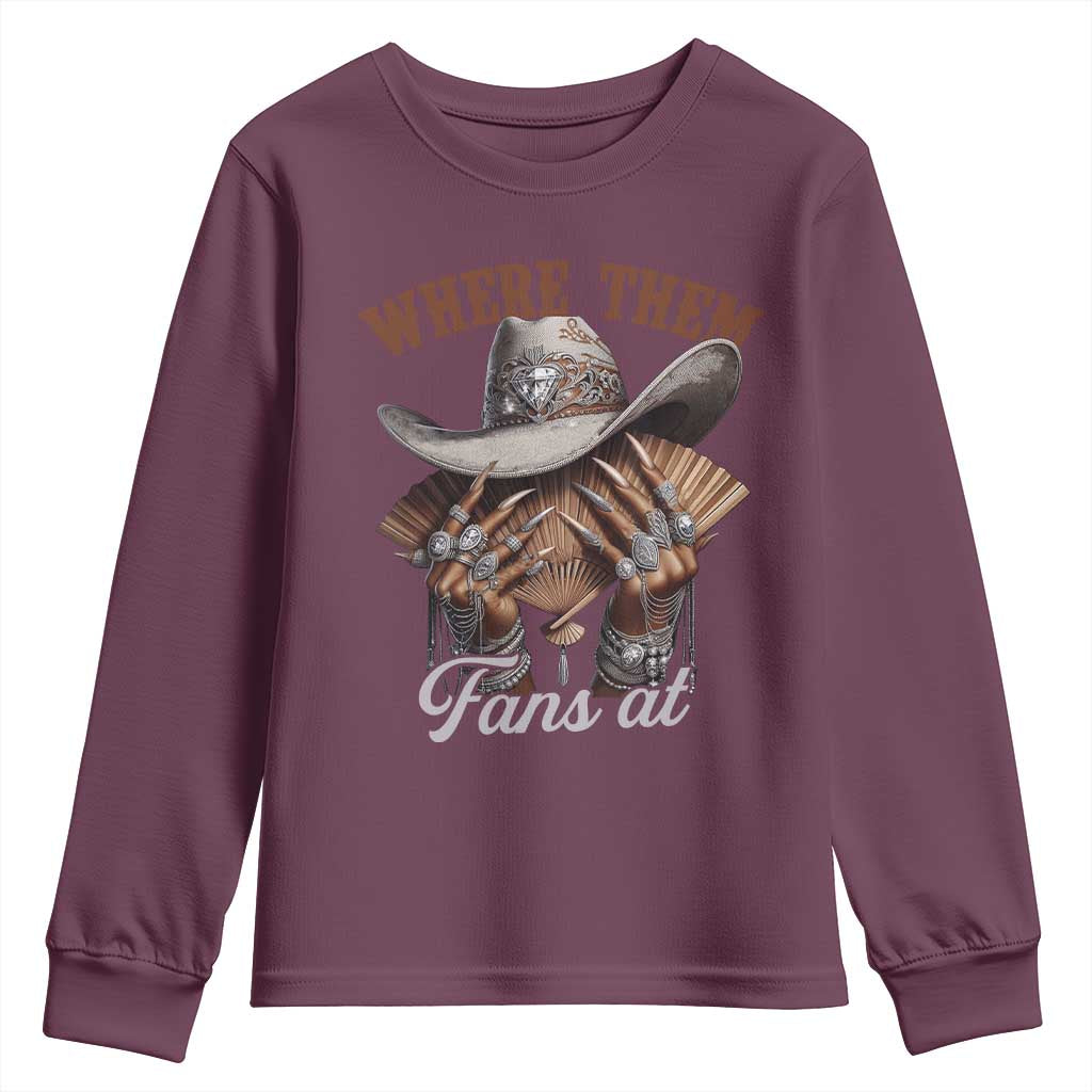 Funny African American Cowgirl Youth Sweatshirt Where Them Fans At Western Cowboy Hat