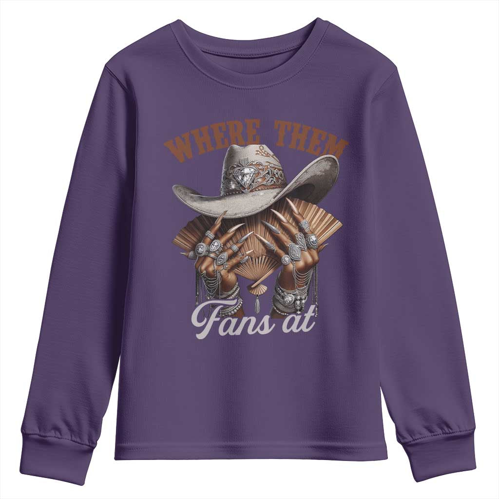 Funny African American Cowgirl Youth Sweatshirt Where Them Fans At Western Cowboy Hat