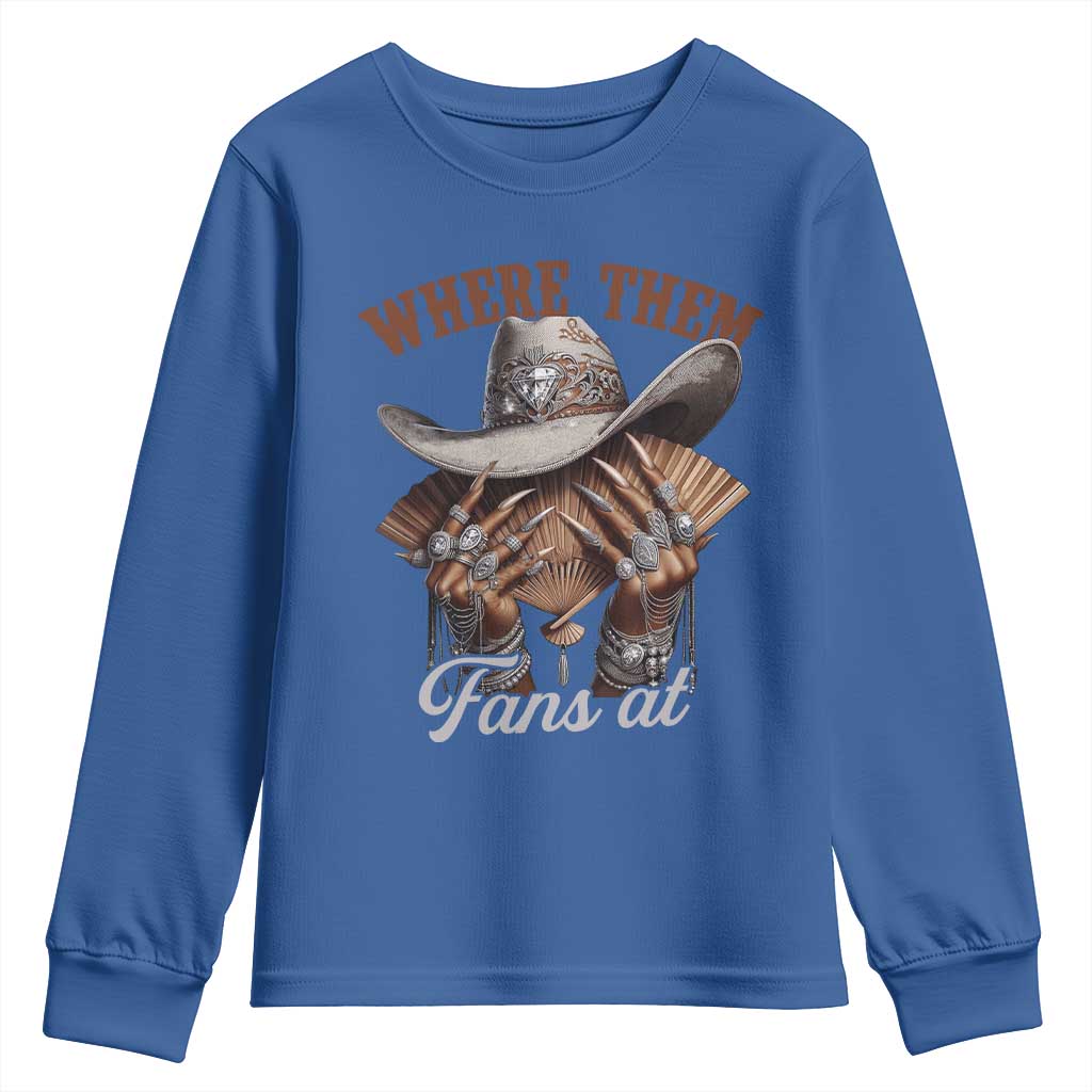 Funny African American Cowgirl Youth Sweatshirt Where Them Fans At Western Cowboy Hat