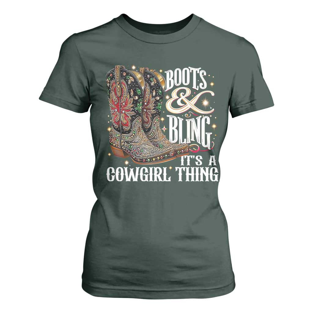Funny Boots And Bling Its A Cowgirl Thing T Shirt For Women Western Country Girl Boots