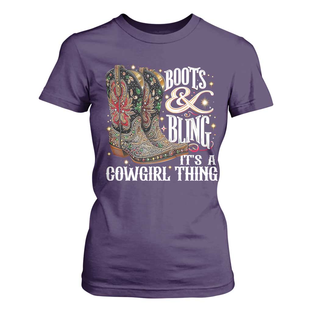 Funny Boots And Bling Its A Cowgirl Thing T Shirt For Women Western Country Girl Boots