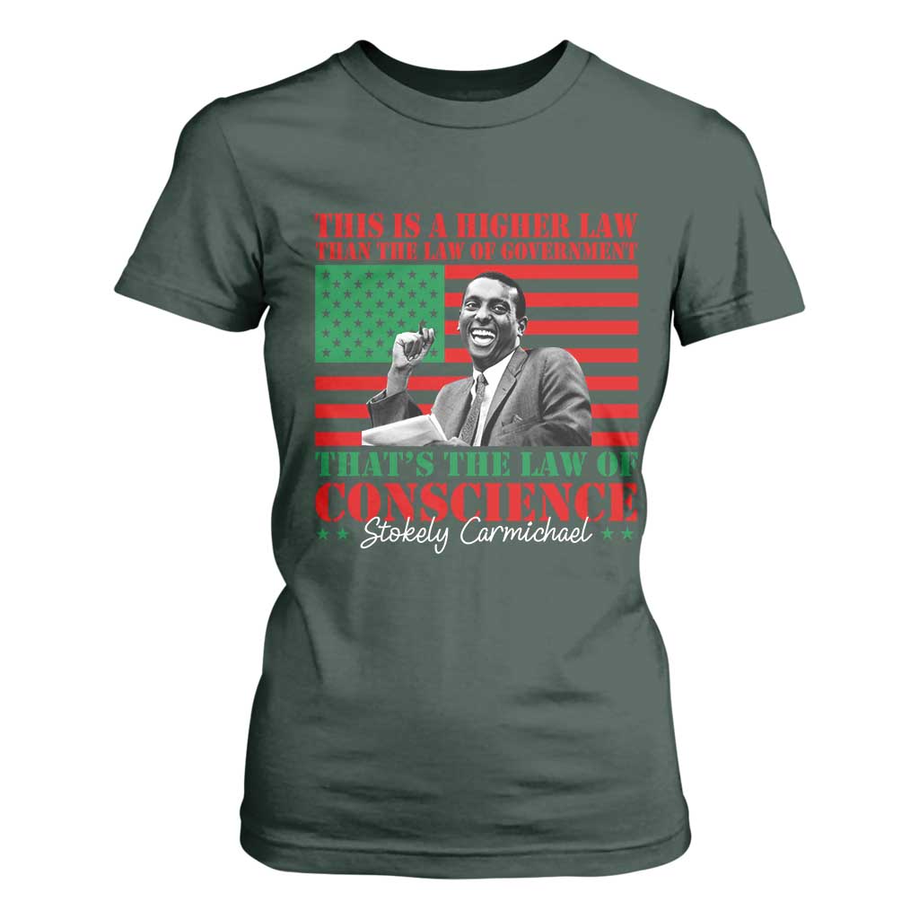 Stokely Carmichael T Shirt For Women That's The Law Of Conscience American Flag