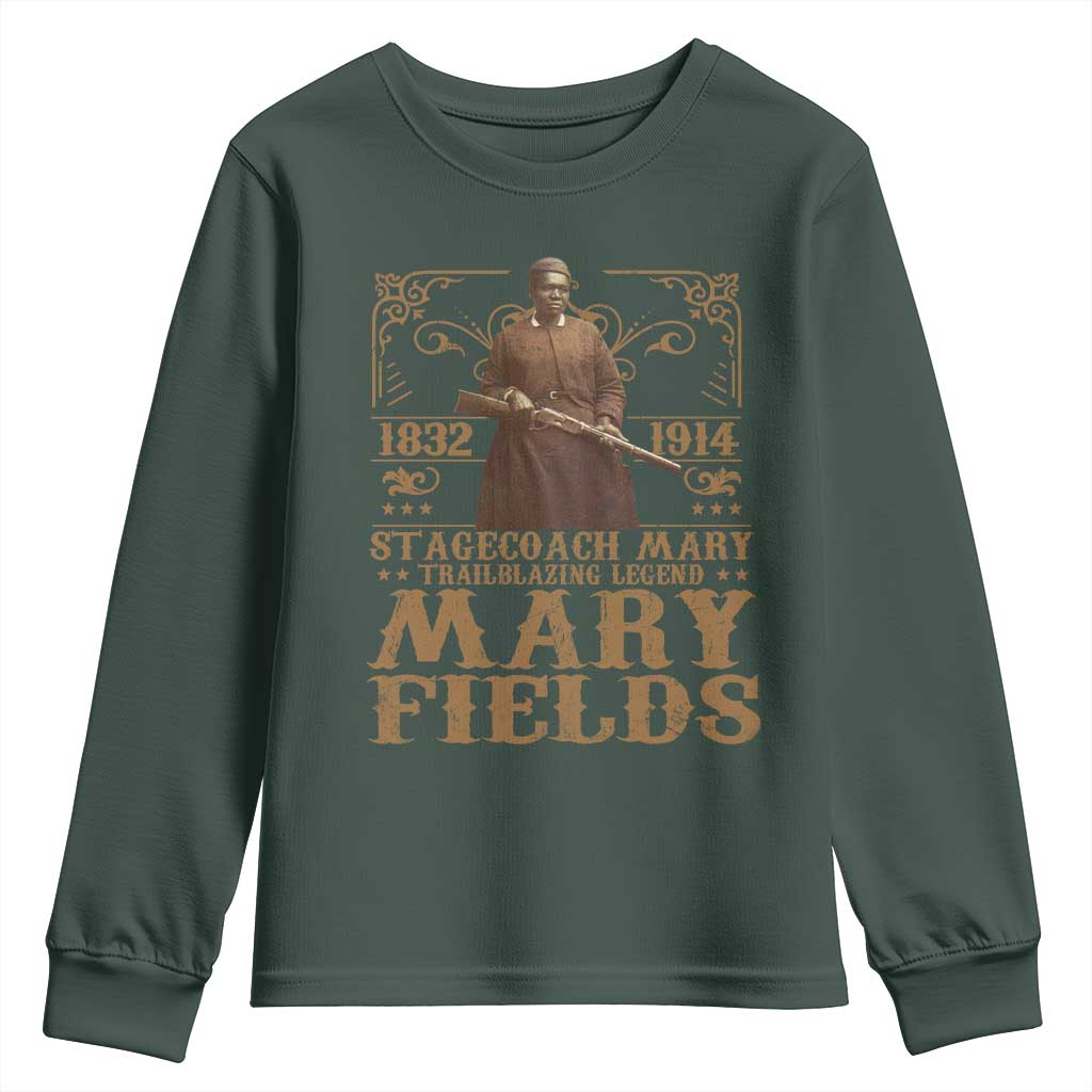Mary Fields Youth Sweatshirt Stagecoach Mary Trailblazing Legend Black Cowgirl Pioneer