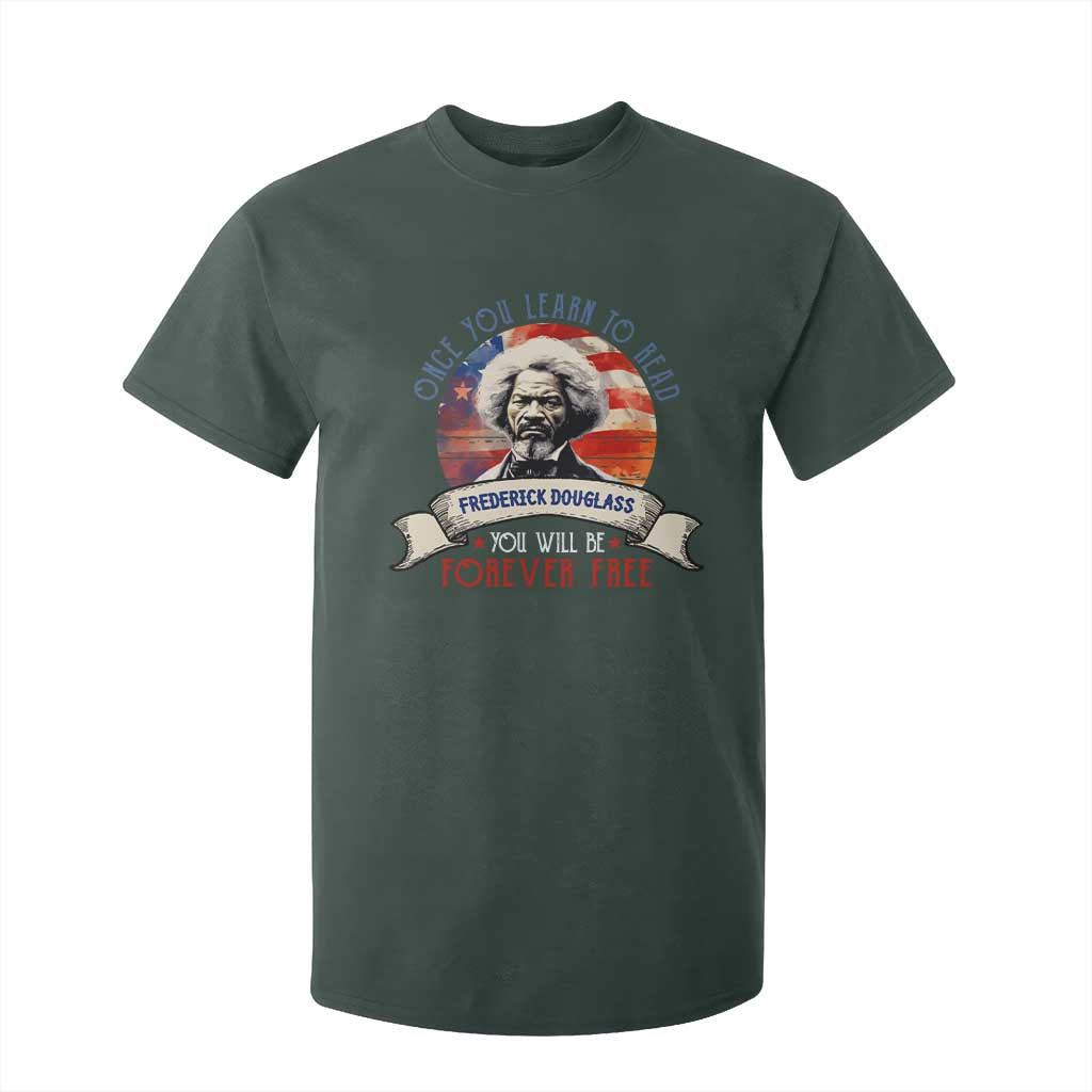Frederick Douglass Inspirational Quotes T Shirt For Kid Once You Learn To Read You Will Be Forever Free USA Flag