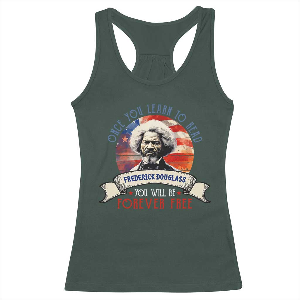Frederick Douglass Inspirational Quotes Racerback Tank Top Once You Learn To Read You Will Be Forever Free USA Flag