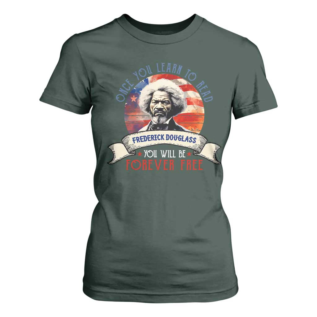 Frederick Douglass Inspirational Quotes T Shirt For Women Once You Learn To Read You Will Be Forever Free USA Flag