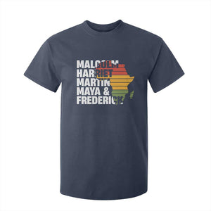 Black Leaders T Shirt For Kid Malcolm Harriet Martin Maya Frederick Africa Map