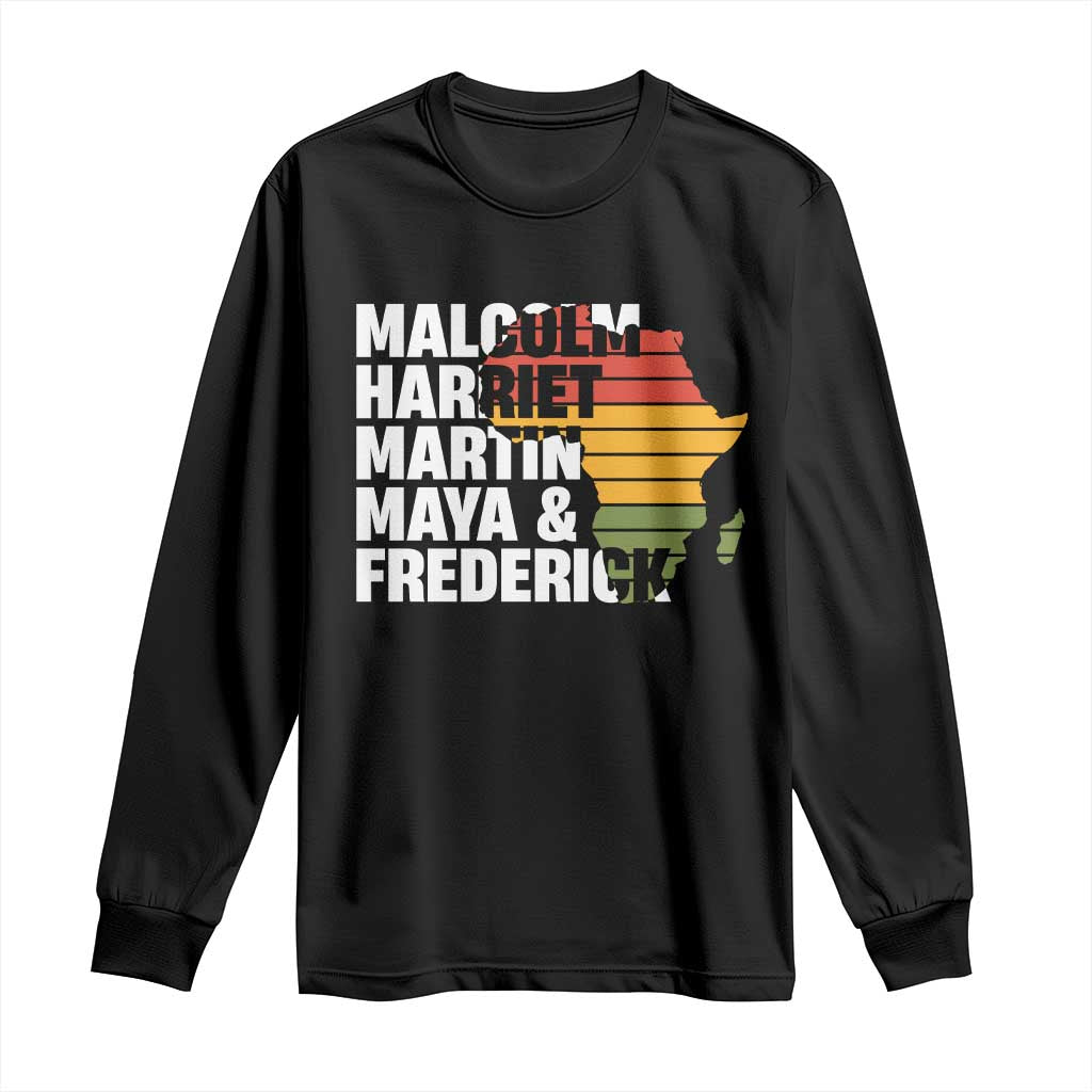 Black Leaders Long Sleeve Shirt Malcolm Harriet Martin Maya Frederick Africa Map