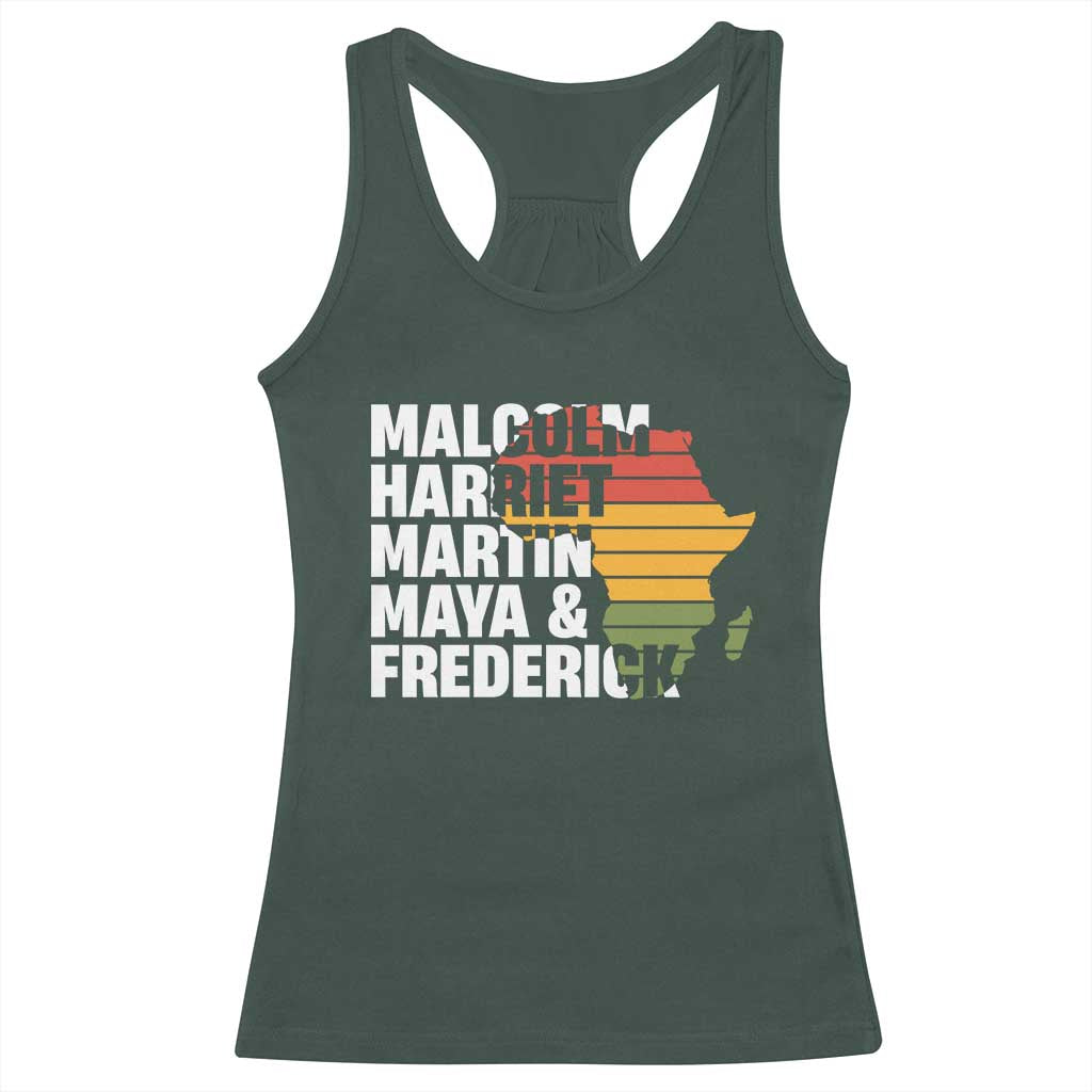 Black Leaders Racerback Tank Top Malcolm Harriet Martin Maya Frederick Africa Map