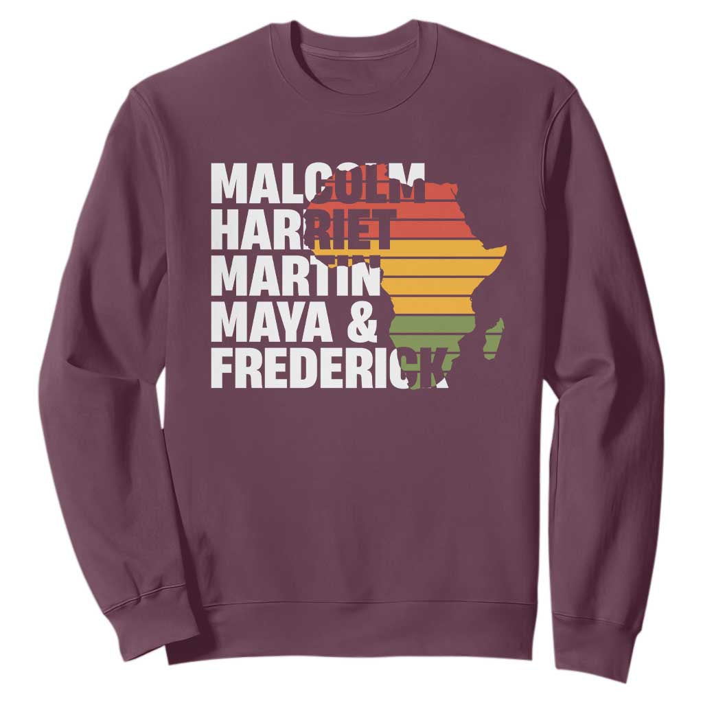 Black Leaders Sweatshirt Malcolm Harriet Martin Maya Frederick Africa Map