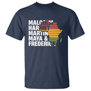 Black Leaders T Shirt Malcolm Harriet Martin Maya Frederick Africa Map