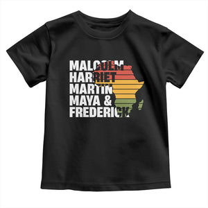 Black Leaders Toddler T Shirt Malcolm Harriet Martin Maya Frederick Africa Map
