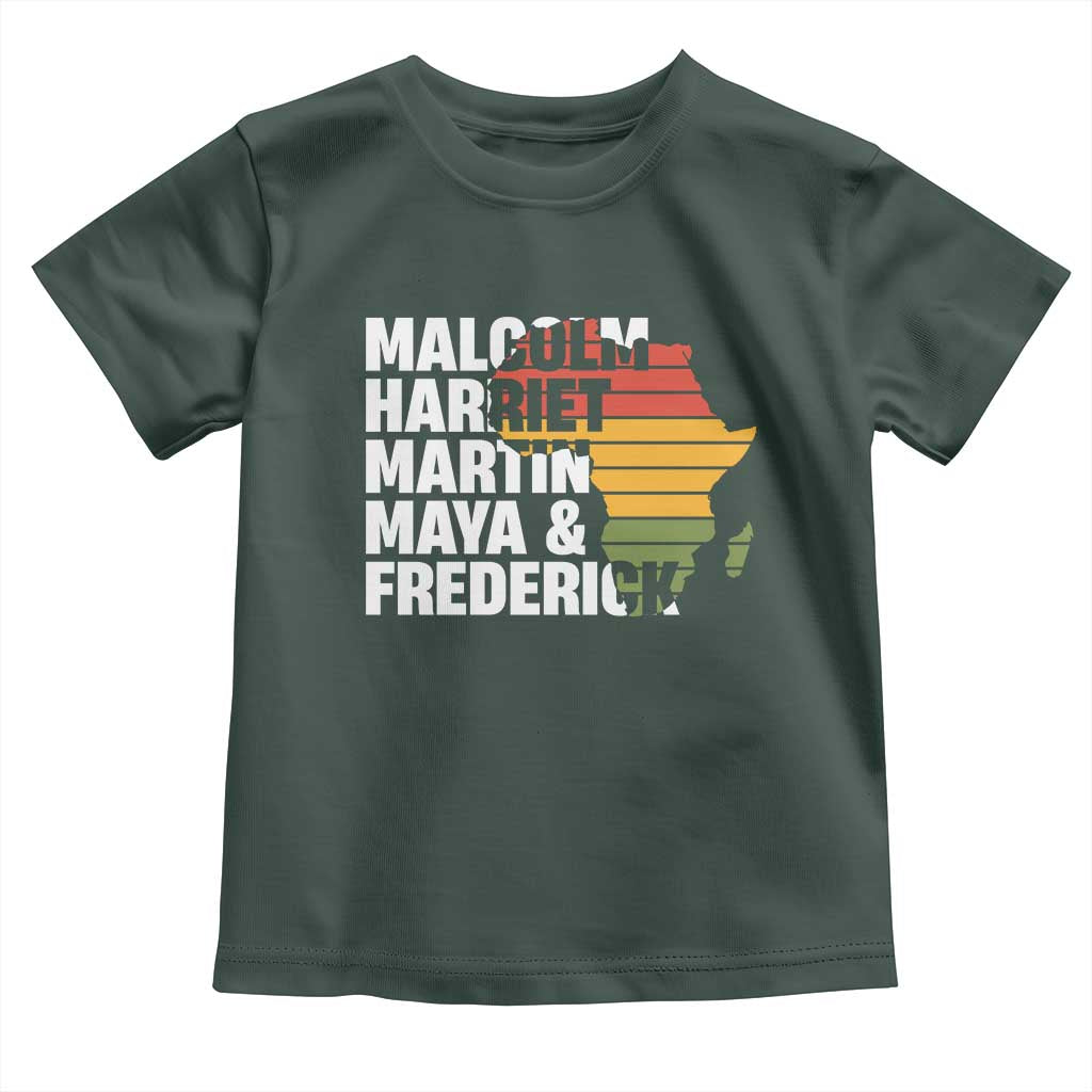 Black Leaders Toddler T Shirt Malcolm Harriet Martin Maya Frederick Africa Map