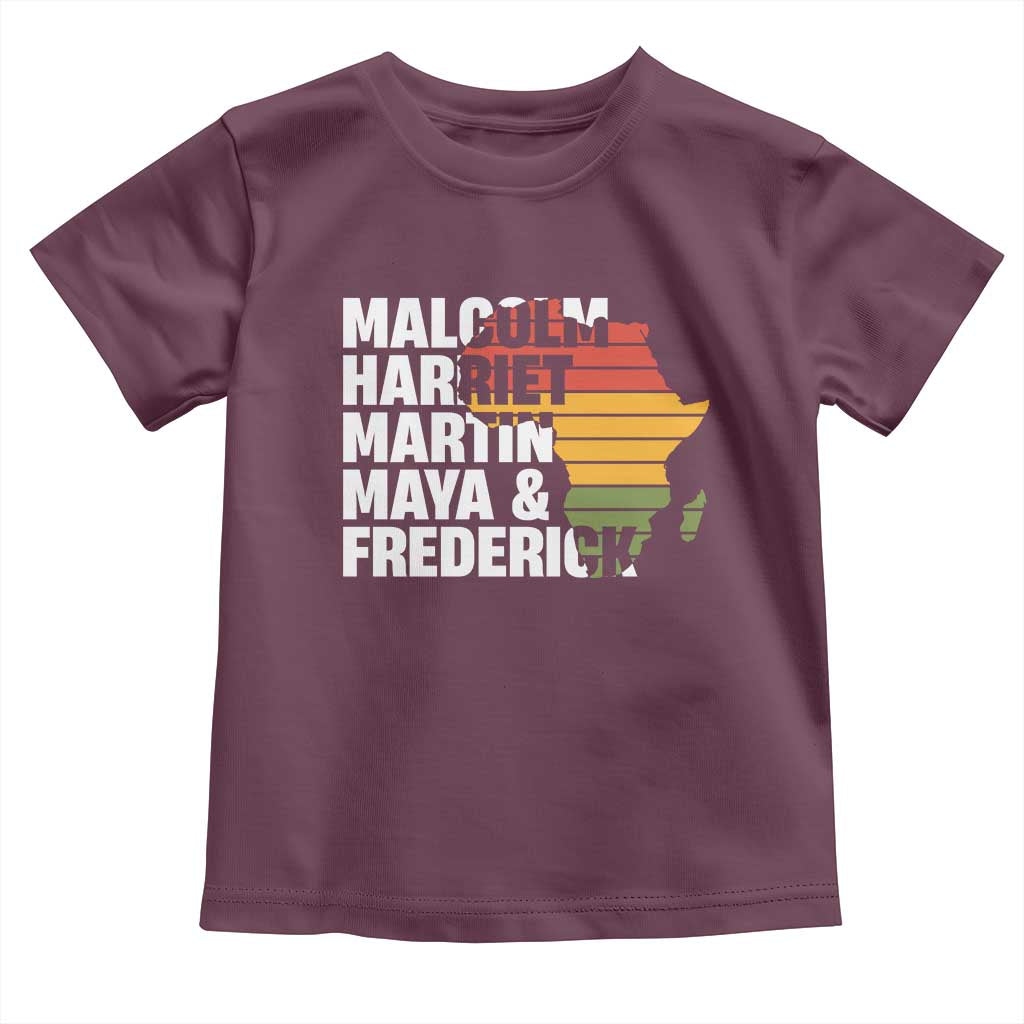 Black Leaders Toddler T Shirt Malcolm Harriet Martin Maya Frederick Africa Map