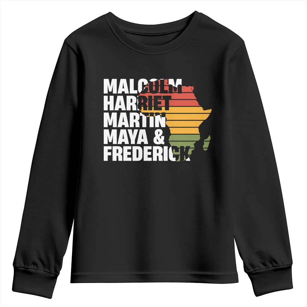Black Leaders Youth Sweatshirt Malcolm Harriet Martin Maya Frederick Africa Map