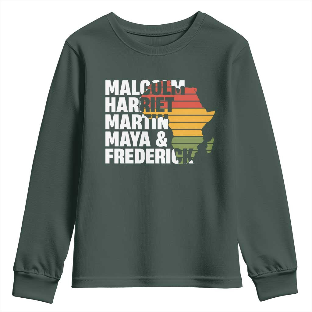 Black Leaders Youth Sweatshirt Malcolm Harriet Martin Maya Frederick Africa Map