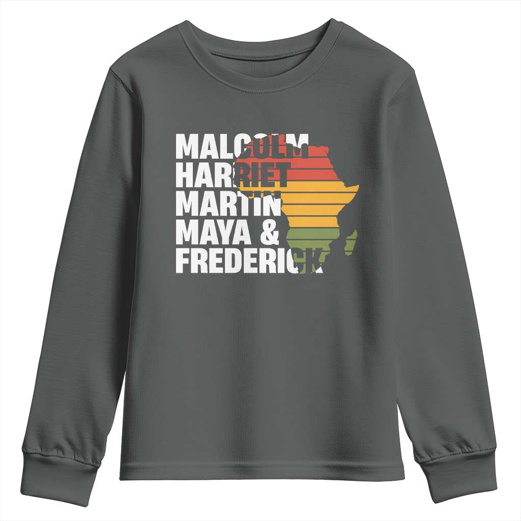 Black Leaders Youth Sweatshirt Malcolm Harriet Martin Maya Frederick Africa Map