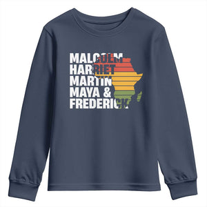 Black Leaders Youth Sweatshirt Malcolm Harriet Martin Maya Frederick Africa Map
