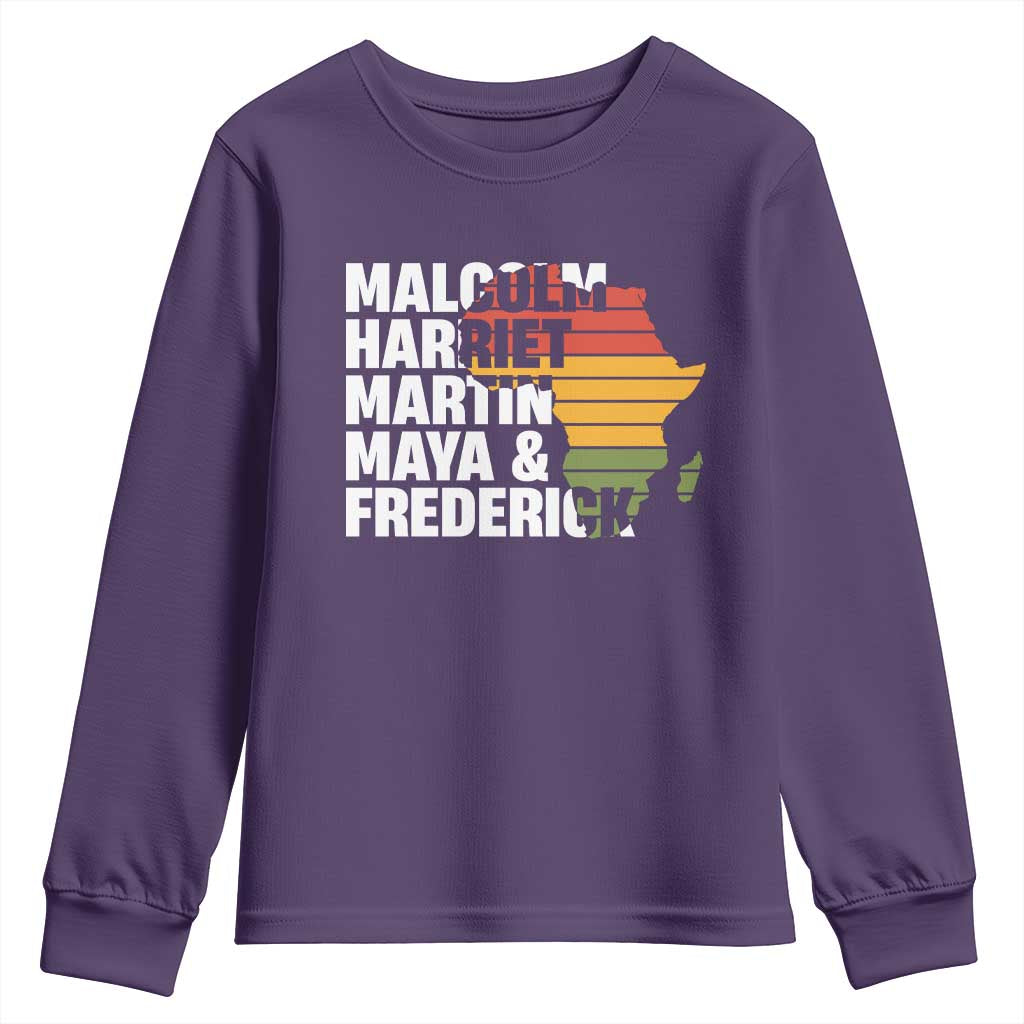 Black Leaders Youth Sweatshirt Malcolm Harriet Martin Maya Frederick Africa Map