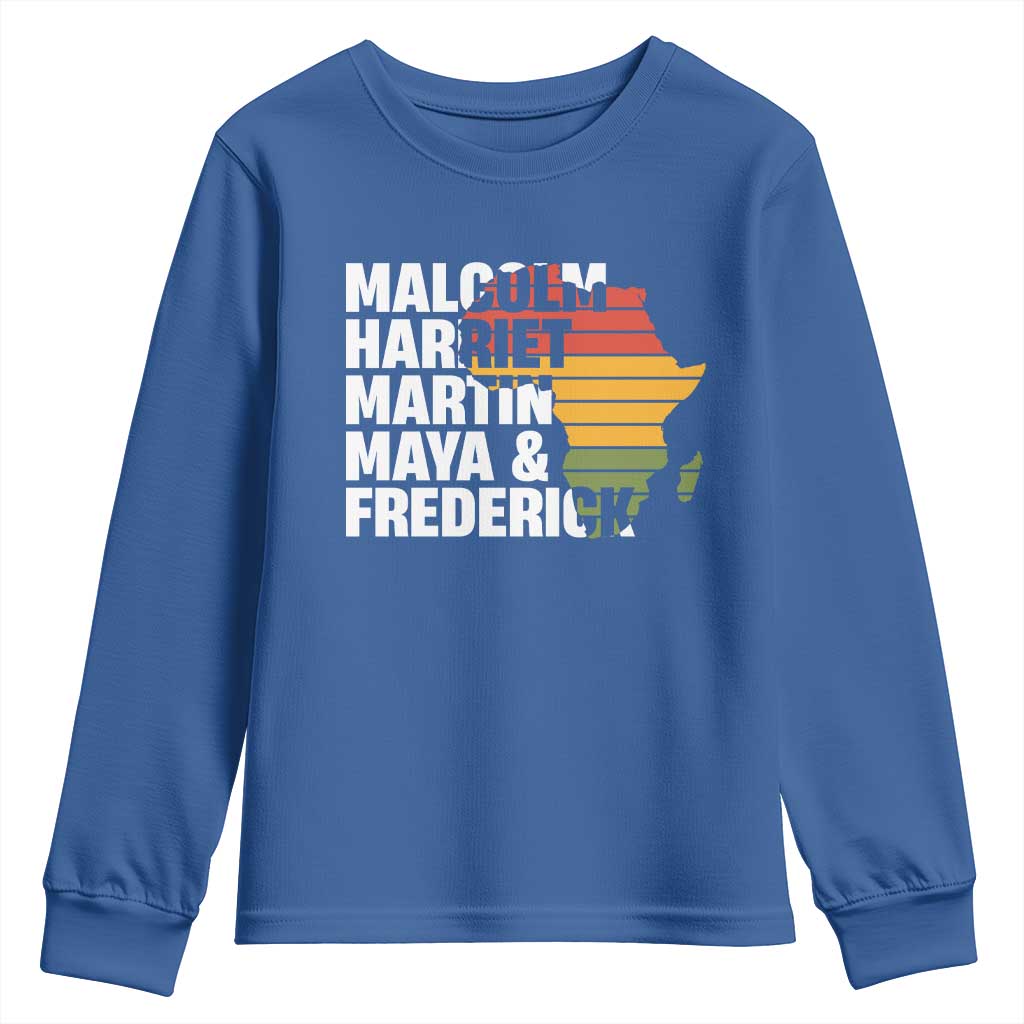 Black Leaders Youth Sweatshirt Malcolm Harriet Martin Maya Frederick Africa Map