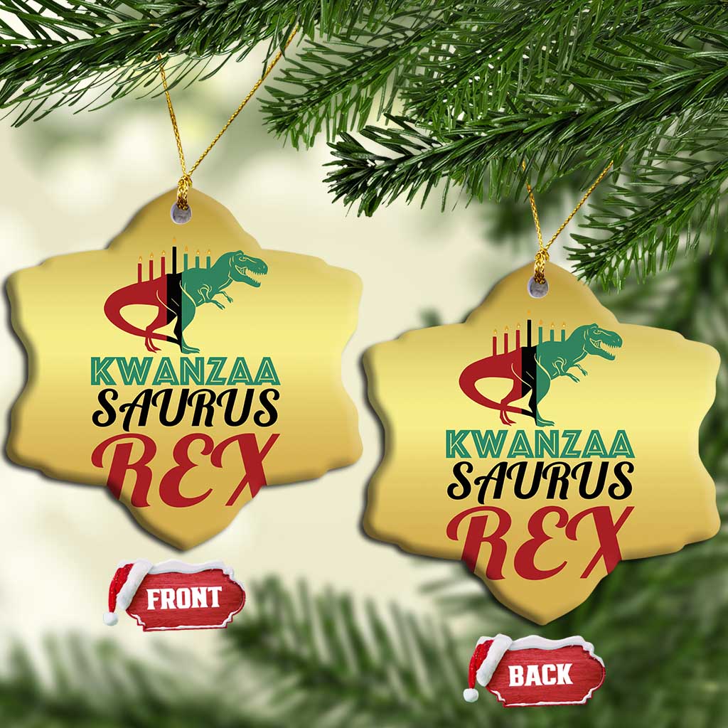 Kwanzaa Saurus Rex Kinara Candles Dinosaur T-rex African Heritage Holiday Christmas Ornament