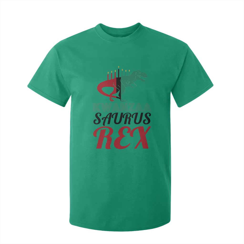Kwanzaa Saurus Rex Kinara Candles Dinosaur T-rex African Heritage Holiday T Shirt For Kid