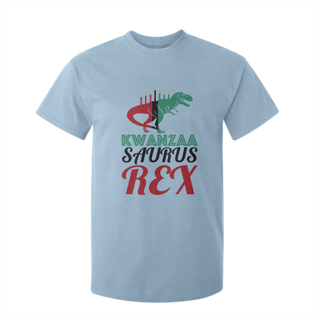 Kwanzaa Saurus Rex Kinara Candles Dinosaur T-rex African Heritage Holiday T Shirt For Kid