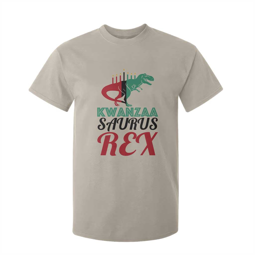 Kwanzaa Saurus Rex Kinara Candles Dinosaur T-rex African Heritage Holiday T Shirt For Kid