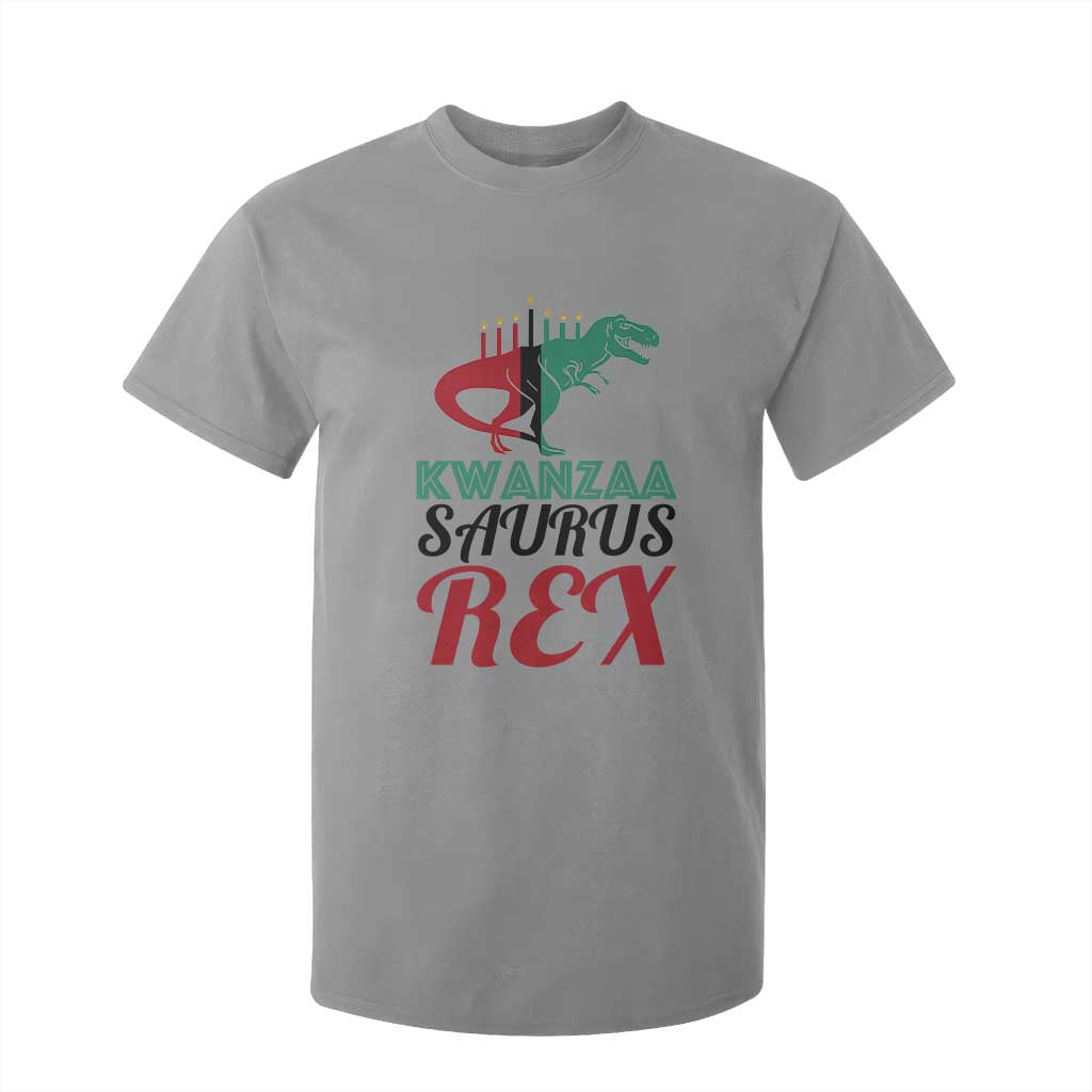 Kwanzaa Saurus Rex Kinara Candles Dinosaur T-rex African Heritage Holiday T Shirt For Kid