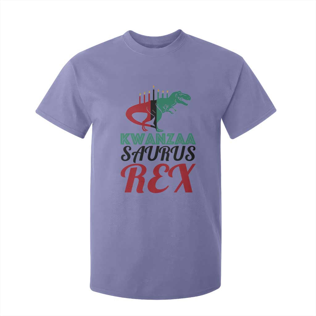 Kwanzaa Saurus Rex Kinara Candles Dinosaur T-rex African Heritage Holiday T Shirt For Kid