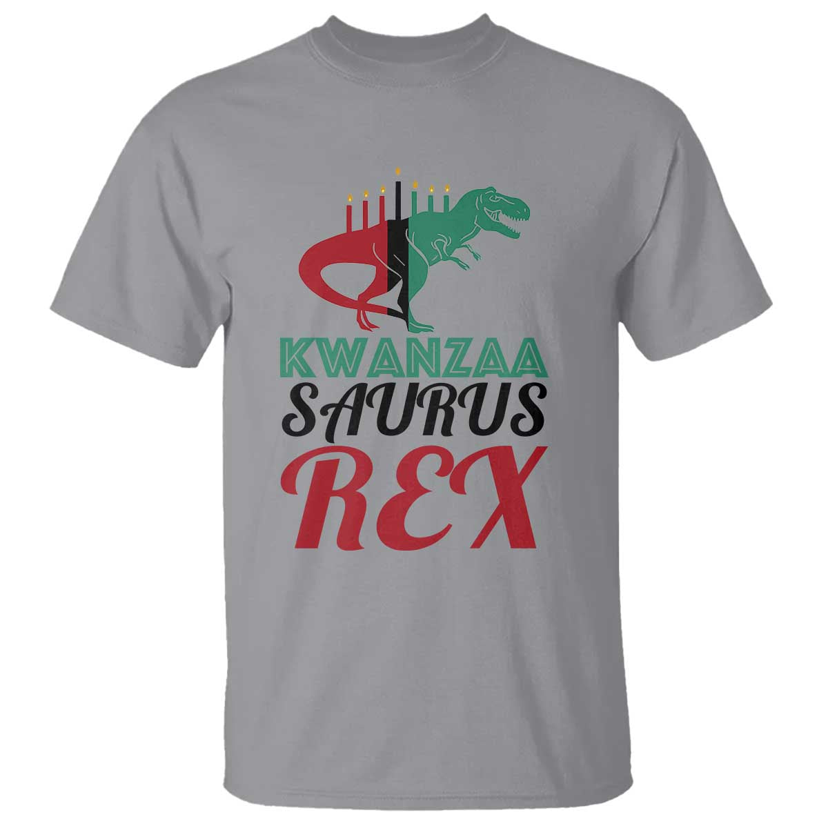 Kwanzaa Saurus Rex Kinara Candles Dinosaur T-rex African Heritage Holiday T Shirt