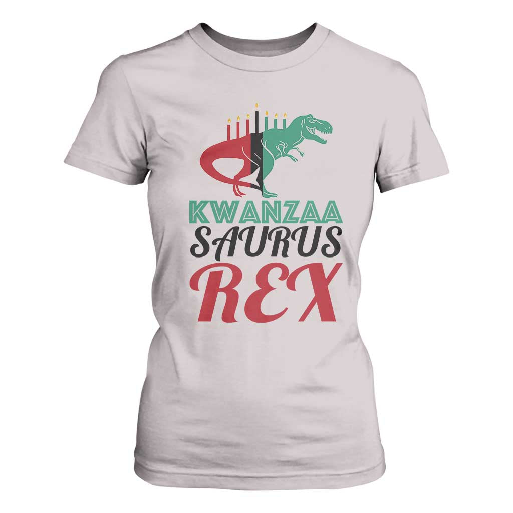 Kwanzaa Saurus Rex Kinara Candles Dinosaur T-rex African Heritage Holiday T Shirt For Women