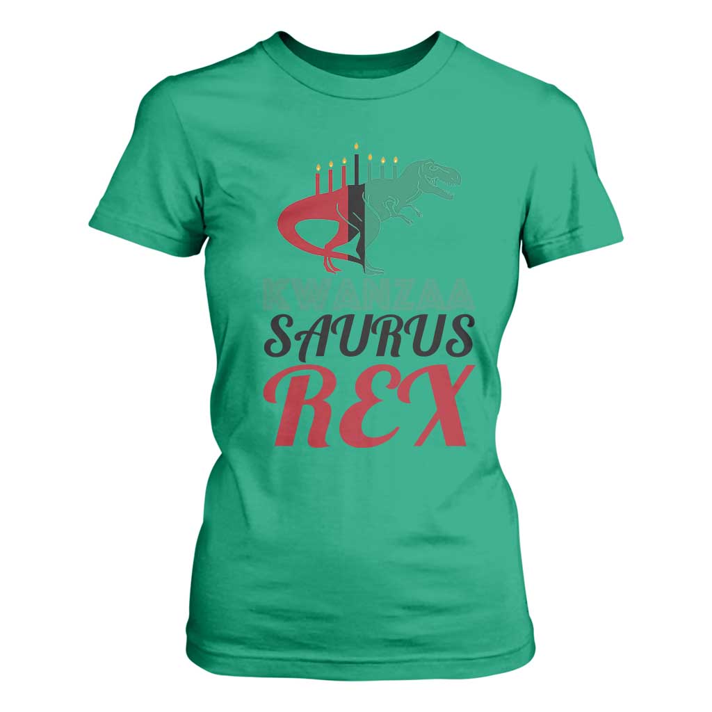 Kwanzaa Saurus Rex Kinara Candles Dinosaur T-rex African Heritage Holiday T Shirt For Women