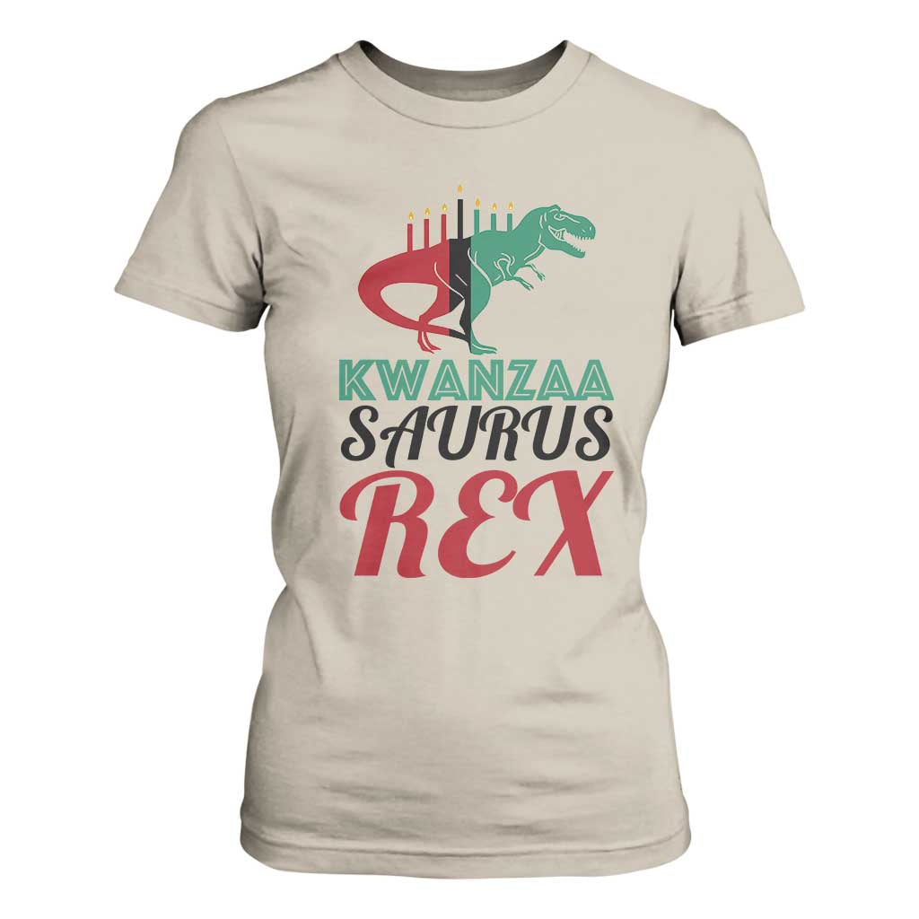 Kwanzaa Saurus Rex Kinara Candles Dinosaur T-rex African Heritage Holiday T Shirt For Women
