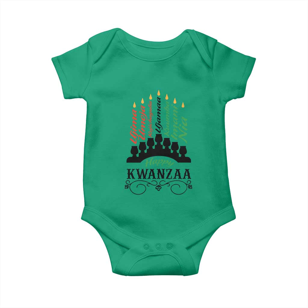 Happy Kwanzaa The 7 Principles African Nguzo Saba Kinara Candles African American Holiday Baby Onesie